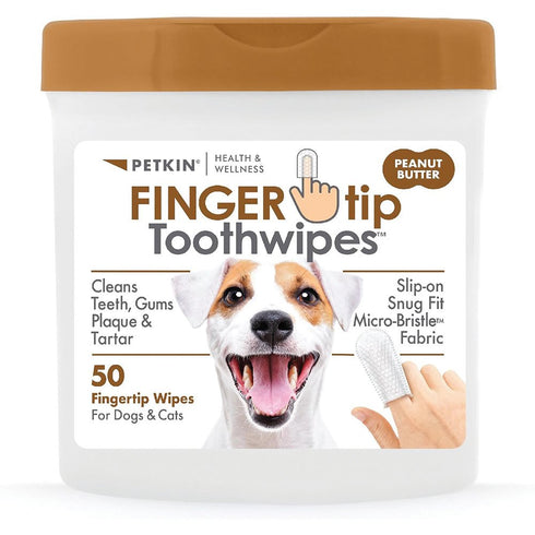 PETKIN FINGERTIP TOOTH WIPES PEANUT BUTTER FLAVOUR 50PK