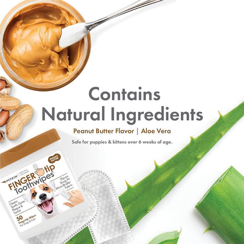 PETKIN FINGERTIP TOOTH WIPES PEANUT BUTTER FLAVOUR 50PK