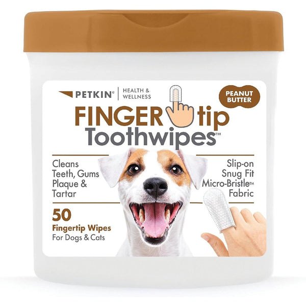 PETKIN FINGERTIP TOOTH WIPES PEANUT BUTTER FLAVOUR 50PK