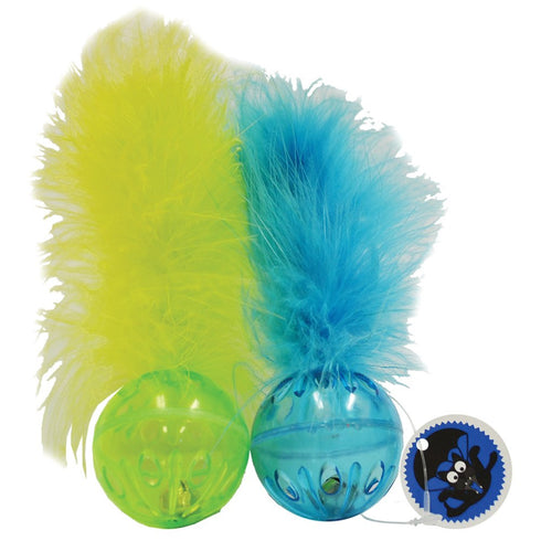 SCREAM LATTICE BALL w/FEATHER LOUD GREEN & BLUE 2PK - 16.5CM