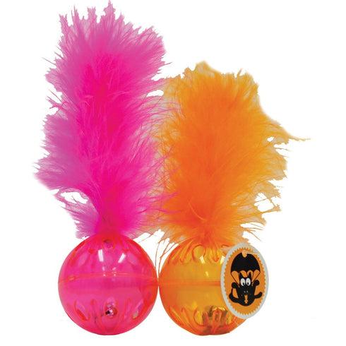 SCREAM LATTICE BALL w/FEATHER LOUD ORANGE & PINK 2PK - 16.5cm