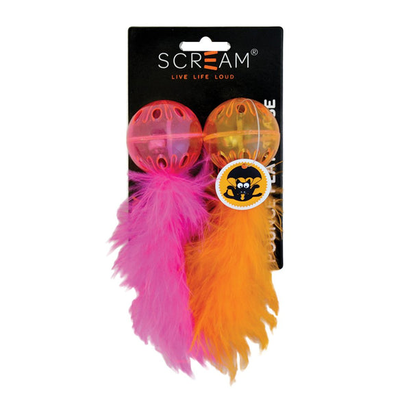 SCREAM LATTICE BALL w/FEATHER LOUD ORANGE & PINK 2PK - 16.5cm