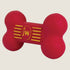 Red bone-shaped dog toy with JW logo on a white background