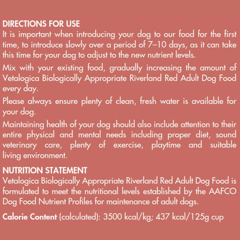 Vetalogica RIVERLAND RED Biologically Appropriate DOG Food