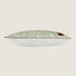 A stylish dog bed featuring a neutral green fabric with a subtle floral design on the top and a textured bouclé surface on the bottom. The bed has a sleek, elongated shape and is accented with a contrasting trim for added elegance.