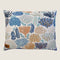 A decorative throw pillow featuring a vibrant coral and leaf pattern in shades of blue, orange, and cream. The intricate designs are set against a light background, adding a touch of nature-inspired elegance to any space.
