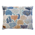 A decorative pillow featuring a vibrant coral reef pattern in various shades of blue, orange, and cream. The design includes intricate illustrations of coral and seaweed, adding a coastal, bohemian touch to any space.