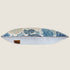 A decorative pillow featuring a cream-colored fabric with intricate botanical patterns in shades of blue and green. The pillow has a textured white bottom, adding depth and contrast to its design.