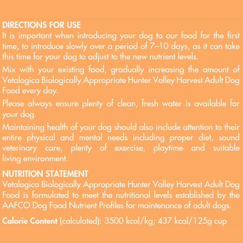 Vetalogica HUNTER VALLEY HARVEST Biologically Appropriate DOG Food
