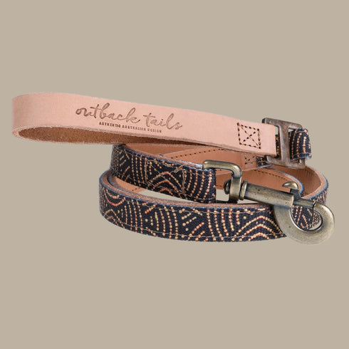 Outback Tails Leather Dog Lead - Fire Country Dreaming