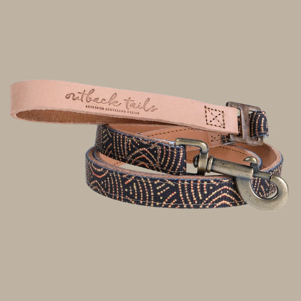 Outback Tails Leather Dog Lead - Fire Country Dreaming