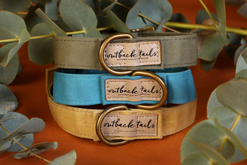Outback Tails Waxed Canvas Dog Collar - Blue