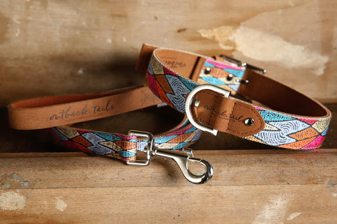 Outback Tails Leather Dog Lead - Sand Dunes