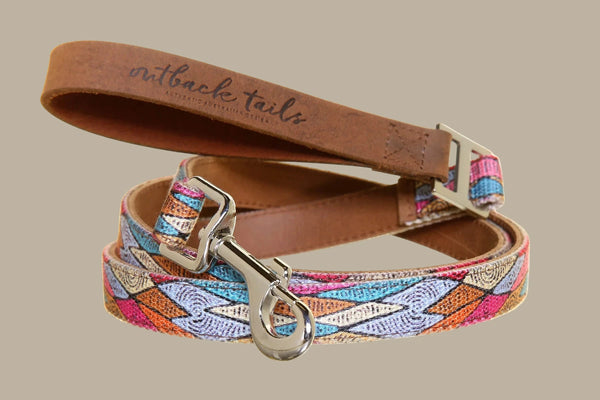 Outback Tails Leather Dog Lead - Sand Dunes