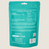 The image features the back of a packaging for Freeze Dried Green Lip Mussels, designed for pets. It includes ingredient information, analysis, and feeding guidelines, all presented on a bright blue background with a clear brand logo.