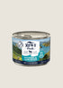 A can of ZIWI Peak Mackerel & Lamb Dog Food, featuring a scenic label with lush green hills and blue waters of New Zealand. The can highlights the products natural ingredients, emphasizing its high-quality, balanced nutrition for dogs.