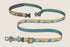 Dog leash with colorful wave pattern on a white background